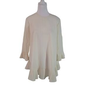 Zimmermann Size 2 US 8 Cream 3/4 Sleeve Pleated Accent Bateau Neck Tunic Blouse